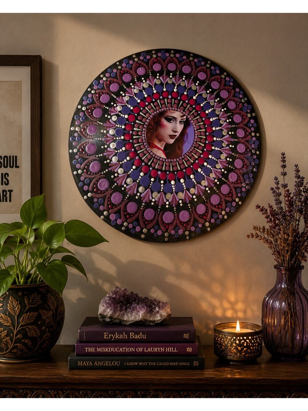 Chappell Roan Inspired Hand Painted Dot Mandala Vinyl Record Wall Art